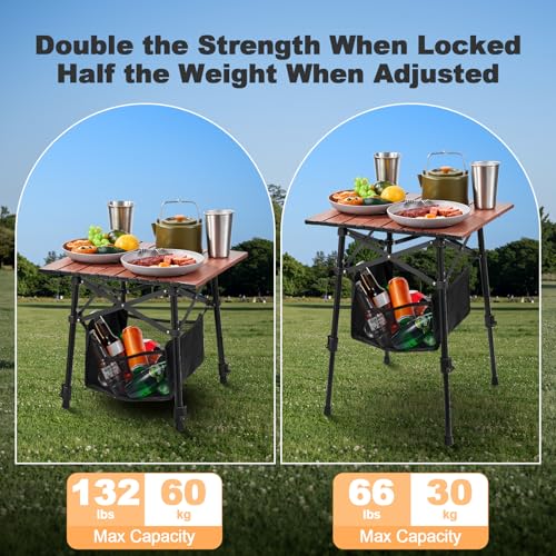 Odoland Portable Camping Table, 18.3"L x 16.5"W Folding Table with Adjustable Height 16.5" - 23.6", Large Beach Table with Storage Bag for Outdoor Camp, Cooking, Picnic, Travelling, Backyards, Fishing - size: 18.31"L x 16.54"W x 16.54"H