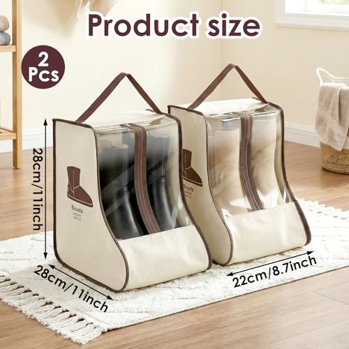 Portable Boots Storage Bag, Beige Dust Proof Boots Protector Carry Bag with Handle Shoe Dust Organizer Packing for Travel and Daily Use(Medium) - size: Medium