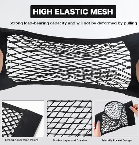2pcs Cargo Net Car Storage Net - Stretchable Mesh Pocket Net Magic Tape Universal Mesh Car Accessories Interior Organizer (M) - size: M-15.7 x 9.8Inch(40 x25cm)