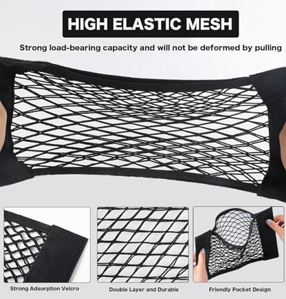 2pcs Cargo Net Car Storage Net - Stretchable Mesh Pocket Net Magic Tape Universal Mesh Car Accessories Interior Organizer (L) - size: L-19.68 x 9.8Inch(50 x 25cm)