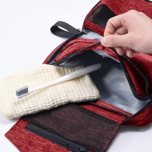 Travel toilet bag is used to store toiletries, Suitable for short-term travel use hanging toilet bag (Burgundy) - color: Burgundy
