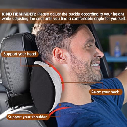 SPRFUFLY Cozy Car Headrest Pillow, Car Pillow for Driving with Adjustable Strap, Breathable Removable Cover & Ergonomic Design - Softness Travel Car Neck Pillow(Moonlight Silver, 1PC) - color: Silver