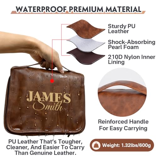 Custom 3-in-1 PU Leather Toiletry Bag For Men Personalized Hanging Travel Organizer Bag for Father Husband Boyfriend (Black) - color: Black