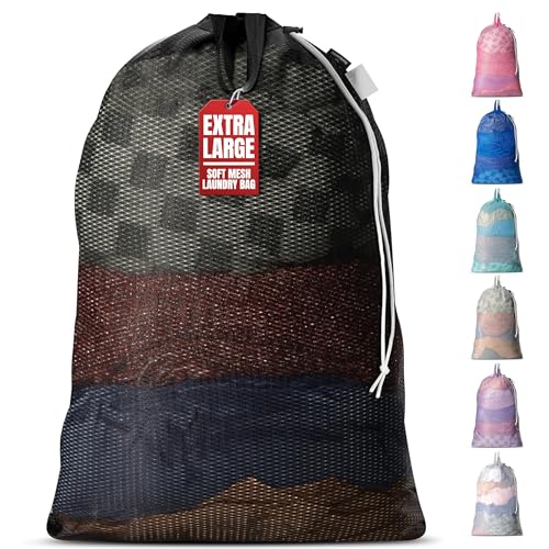 Handy Laundry Mesh Laundry Bag 24 x 36 Inches - Extra Large Heavy Duty Bag with Handles & Shoulder Strap, Breathable, Machine Washable for Dorm, Travel, Bedding & Storage - Black - color: Black, size: 1-Pack