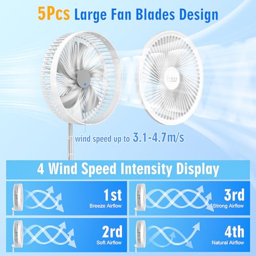 Portable Foldable Rechargeable Oscillating Fan - 8.6" 8000mah Battery Operated USB C Small Fan with Remote Quiet Table Desk Fan Folding Standing Pedestal Fan for Bedroom Rome Office Camping Travel - color: white