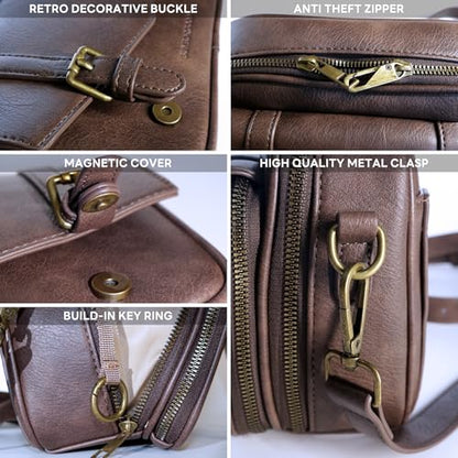 Women‘s Anti Theft RFID Blocking Small Vegan Leather Crossbody Bag Travel Purse With Built In Wallet Messenger Bag - color: Dark Brown