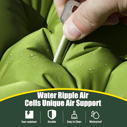 Yuzonc Double Sleeping Pad - Self Inflating 4" Extra-Thick for 2 Person with Pillow Built-in Foot Pump Inflatable Sleeping Mat for Backpacking, Hiking, Traveling, Tent, Portable Camping Mat - color: Green