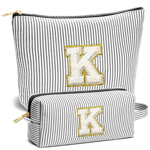 Travel Essentials - Portable Travel Toiletry Bag for Women, Initial Makeup Kit Organizer Make up Cosmetic Bag Set, Black K - color: Black, style: K