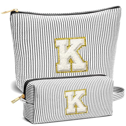 Travel Essentials - Portable Travel Toiletry Bag for Women, Initial Makeup Kit Organizer Make up Cosmetic Bag Set, Black K - color: Black, style: K