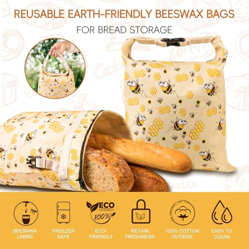 2 Pack Beeswax Bread Bags for Sourdough, Reusable Cotton Linen Bread Storage Bags for Homemade Bread, XL 17'' x 13'', Zipper Closure, Freezer Safe - color: Regular Zipper