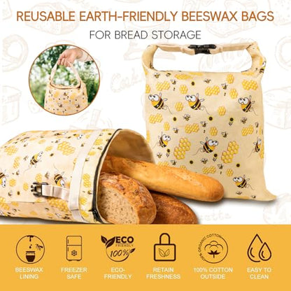 2 Pack Beeswax Bread Bags for Sourdough, Reusable Cotton Linen Bread Storage Bags for Homemade Bread, XL 17'' x 13'', Zipper Closure, Freezer Safe - color: Regular Zipper