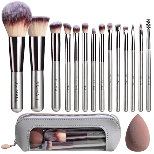 Travel Makeup Brush Set BS-MALL14 PCS Professional Makeup Brushes with Case & Sponge for Foundation, Concealer, Powder, Blush & Eyeshadow, Soft Synthetic Brush Kit for Women, Beginners & Travelers - color: Champagne