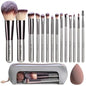 Travel Makeup Brush Set BS-MALL14 PCS Professional Makeup Brushes with Case & Sponge for Foundation, Concealer, Powder, Blush & Eyeshadow, Soft Synthetic Brush Kit for Women, Beginners & Travelers - color: Champagne