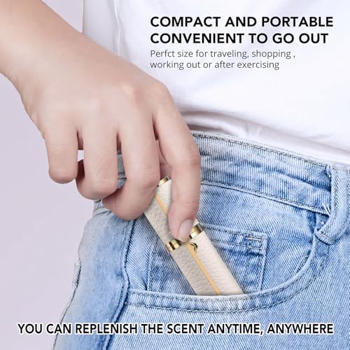 8ML Travel Perfume Refillable Atomizer, Mini Genuine Leather Cologne Sprayer, Protable Pocket Size Empty Fragrance Spray Bottle (White) - color: White