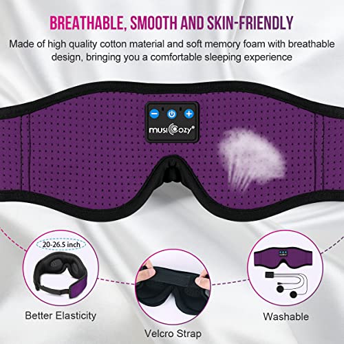 MUSICOZY 3D Bluetooth 5.4 Sleep Headphones, Breathable Wireless Music Eye Mask, Sleeping Headphones with Headband for Side Sleepers, Women, Men, Air Travel, Unique Tech Gifts - color: Purple