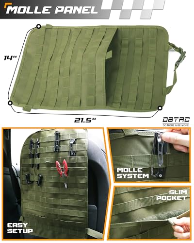 DBTAC Tactical Molle Car Seat Organizer | Vehicle Back Panel with 5X Detachable Pouches, US Flag & Writable Reflective Patch for Cars, Trucks, SUVs, Sedans - color: Green