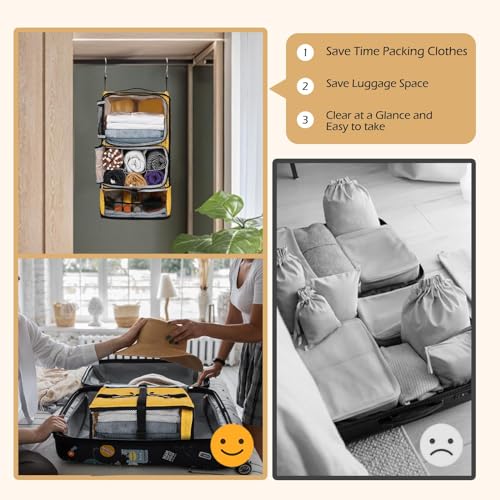 Surblue Hanging Shelves Travel Compression Packing Cube for Carry-on Luggage Suitcase Collapsible Transformable Garment Closet Organizers Large Capacity, Yellow, XL - color: Yellow, size: XL_13*10.2*23.2in