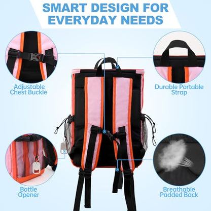 DYSHAYEN Cooler Backpack,Lightweight Backpack Cooler Insulated Leak Proof,30 Cans Soft Cooler Bag for Beach,Camping,Beach,Picnic,Lunch - color: Orange and Pink Stripe