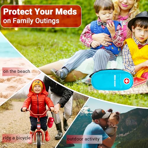 EpiPen Carry Case Insulated, Travel Medical Bag with YKK Zipper, Hold 2 Epi Pens or Auvi-Q, Anti-Histamine, Asthma Inhaler, Allergy Medicines, Emergency Medication Organizer Pouch, Blue - color: Blue