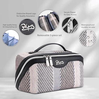 BOYATU Travel Makeup Bag Cosmetic Bag for Women: 3 Pcs Set Make up Bag with Compartments - Waterproof Vegan Leather Toiletry Bags with Handle - Makeup Organizer for Travel Essentials(C-4-Black) - color: C-4-Black