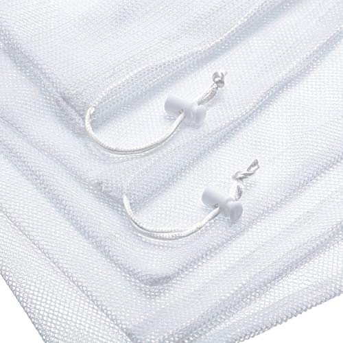Frienda 6 Pieces Mesh Stuff Sack, 11 x 15 Inch Durable Nylon Drawstring Laundry Bag for Rinsing Beach Toys, Seashell Collecting, Mesh Bags for Travel(White) - color: White