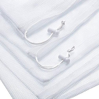 Frienda 6 Pieces Mesh Stuff Sack, 11 x 15 Inch Durable Nylon Drawstring Laundry Bag for Rinsing Beach Toys, Seashell Collecting, Mesh Bags for Travel(White) - color: White