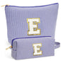 Initial Makeup Bag Set - Cute Blue Stuff for Women, Makeup Pouch Cosmetic Bag Small Makeup Bag for Purse, Travel Essentials Toiletry Bag for Women Birthday Gifts, Blue Letter E - color: Blue, style: E