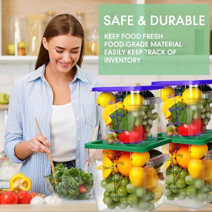 Lallisa 4 Pcs 8qt & 4qt Clear Food Storage Containers with Lids Handles and Scales, Stackable Plastic Square Food Storage Containers for Dough Proofing Baking Kitchen Restaurant(Blue, Green) - color: Blue, Green