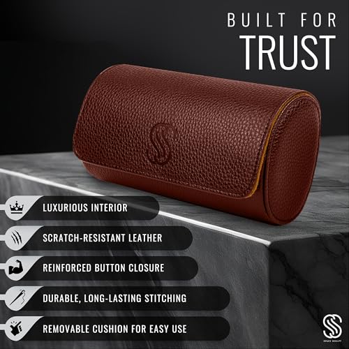 2 Watch Travel Case for Men – Leather Roll Organizer & Storage Box, Fits Watches up to 55mm | Removable Cushions | Gift Ready (Brown/Caramel) - color: Brown & Caramel