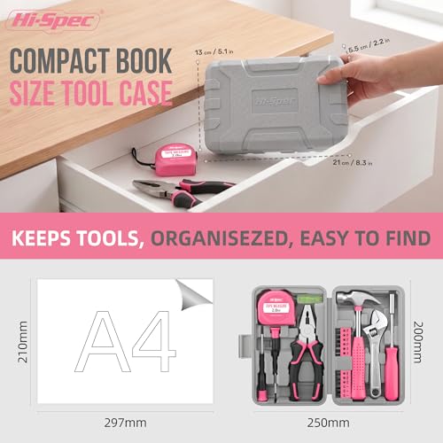 Hi-Spec Pink Tool Set 20-Piece. Ladies’ Starter Basic Hand Tools in a Compact Toolbox Case for Household and Office Repairs and Maintenance. - color: Light Pink