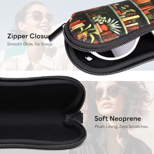 Sunglasses Case with Belt Clip, Ultra Light Neoprene Zipper Soft Padded Glasses Case for Women Men - color: Green Study
