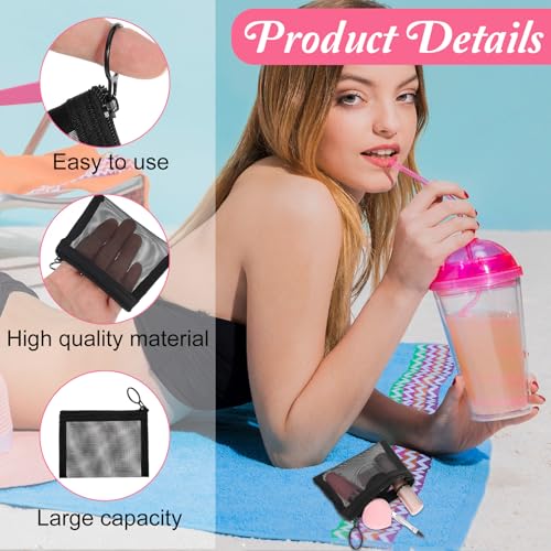 30 Pieces Mini Zipper Mesh Bags Nylon Small Zipper Pouch Mini Pouch Portable Beauty Purse Mesh Coin Purse for Travel Home Keychain Holder Makeup Cosmetic Storage(4 x 3 Inches,Black)