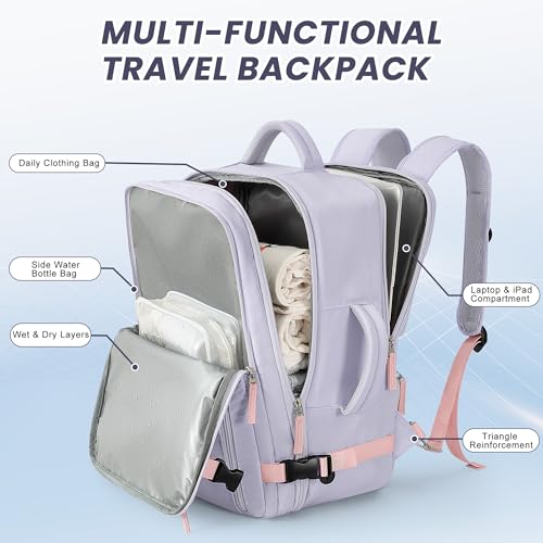 Beraliy Large Travel Backpack For Women, Airline Approved Carry On Backpack, Anti Theft Personal Item Backpack, Waterproof Bag, Casual Daypack Travel Essentials - color: Purple, size: Large