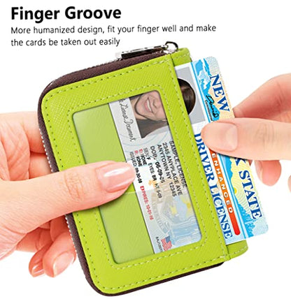 FurArt Zipper Wallet Women, RFID Blocking Credit Card Wallet, Business Card Holder, Compact Size KeyChain Wallet - color: Apple Green