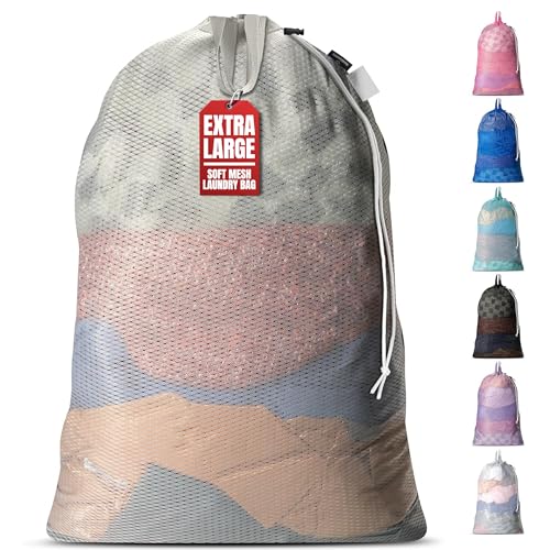 Handy Laundry Mesh Laundry Bag 24 x 36 Inches - Extra Large Heavy Duty Bag with Handles & Shoulder Strap, Breathable, Machine Washable for Dorm, Travel, Bedding & Storage - Grey - color: Grey, size: 1-Pack