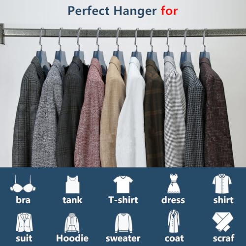 Suit Hangers for Men 6 Pack, Blue Coat Hangers Extra Wide Non Slip Width 17.7", Thick Plastic with Pants Bar & Metal Hook - color: Blue, size: 6 Pack