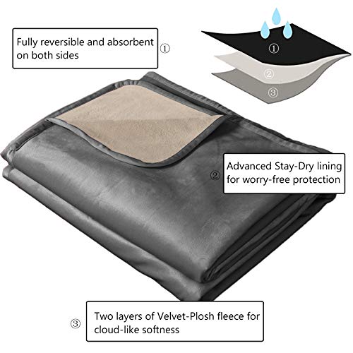 Ameritex Pet Bed Blanket Reversible 100% Waterproof Velvet Super Soft for Sofa and Bed (52x82 Inches, Light Grey+Beige) - color: Light Grey+beige, size: 52x82 Inches