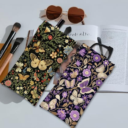 Eyeglasses Sunglasses Case PU Soft Squeeze Top Glasses Pouch for Women Men,Animal Pattern Portable Anti Scratch - color: Purple-butterflies