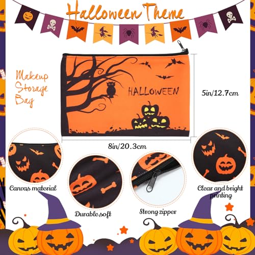 Eccliy 20 Pcs Halloween Makeup Bag Scary Ghost Bat Skull Cosmetic Bag Canvas Gifts for Girls Toiletry Pouch with Zipper for Women Team Party - size: 8 x 5 Inch, style: Ghost