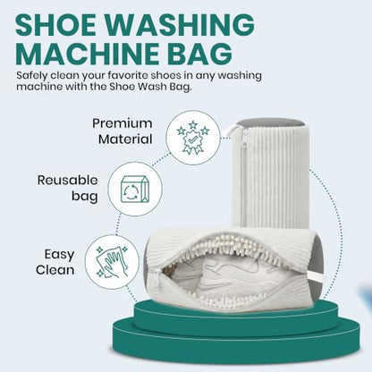 2 Pack Heavy Duty Shoe Wash Bags, 440g Reusable Sneaker Laundry Bags with Auto-Lock Zipper for Sneakers, Slippers & Boots – New2026 - color: White