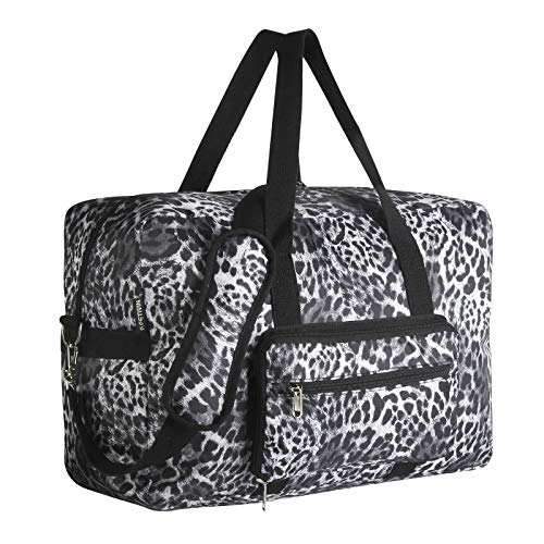 F.FETIVIN Travel Foldable Waterproof Duffel Bag - Lightweight Carry on Luggage Tote Duffel Bag(Leopard Print) - color: A-Leopard Print
