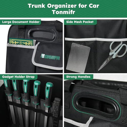 112L Large Capacity Car Trunk Organizer with 20L Insulated Fresh-Keeping Bag, Heavy-Duty 600D Waterproof Oxford Collapsible Storage for SUV, Sedan, Truck, 2 Securing Hooks & Reflective Strips - size: 112L (With Insulated Cooler)