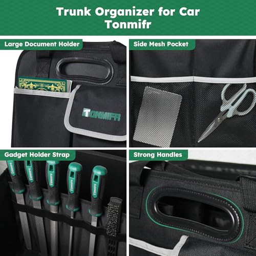 Heavy-Duty Trunk Organizer & Multi-Compartment Storage Box for SUV/Sedan/Minivan,600D Waterproof Oxford,2 Securing Hooks & Reflective Strips-Large Capacity Organiser(92L) - size: 92l (Organizer Only)