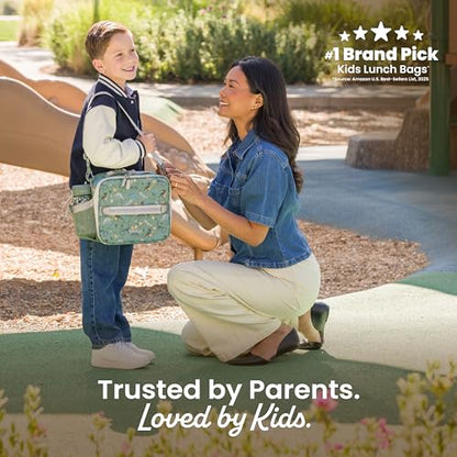 Bentgo Kids Lunch Bag - Durable, Double-Insulated Lunch Bag for Kids 3+; Holds Lunch Box, Water Bottle, & Snacks; Easy-Clean Water-Resistant Fabric & Multiple Zippered Pockets (Dino Fossils) - color: Dino Fossils