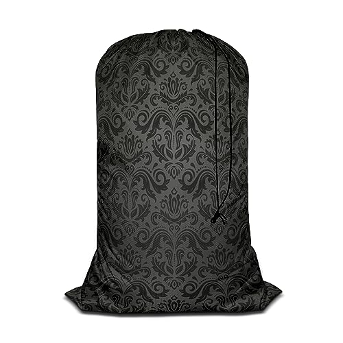 Swono Dark Grey Damask Extra Large Laundry Bag with Drawstring Heavy Duty Travel Dirty Clothes Bag for Laundromat and Household - color: Dark Grey Damask
