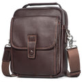 Augus Leather Small Messenger Bag For Men Crossbody Handbag Shoulder Sling Travel Bags for Men Purse Daypack Magnetic Buckle - color: Dark Brown