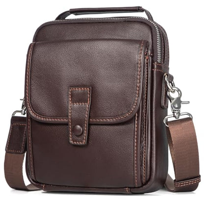 Augus Leather Small Messenger Bag For Men Crossbody Handbag Shoulder Sling Travel Bags for Men Purse Daypack Magnetic Buckle - color: Dark Brown