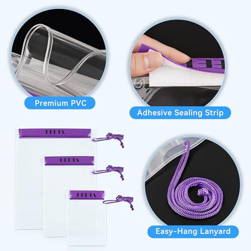 HEETA 5-Pack Clear Waterproof Dry Bag Pouch, Water Tight Cases Dry Bags Document Holder for Camera Mobile Phone Maps, Kayaking Boating - color: Purple