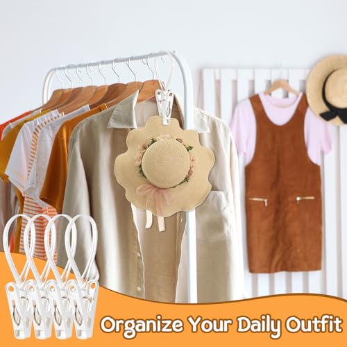 90 Pack Multi-Purpose Clothes Pins Laundry Hooks Hanging Clips with Plastic Rope for Baby Clothes Closet Organizer for Pants Hat Sock Boot Bra Towel Bathroom Wardrobe Kitchen, White