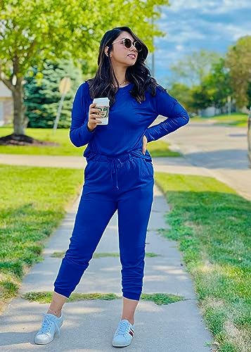 PRETTYGARDEN Women Fall 2 Piece Lounge Outfit Long Sleeve Tops High Waisted Jogger Pants Set Spring Travel Clothes Tracksuit - color: Blue, size: Small